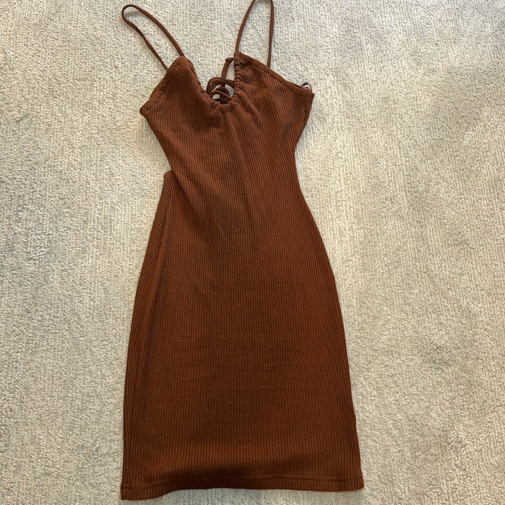NWT Brown Ribbed Mini Dress
